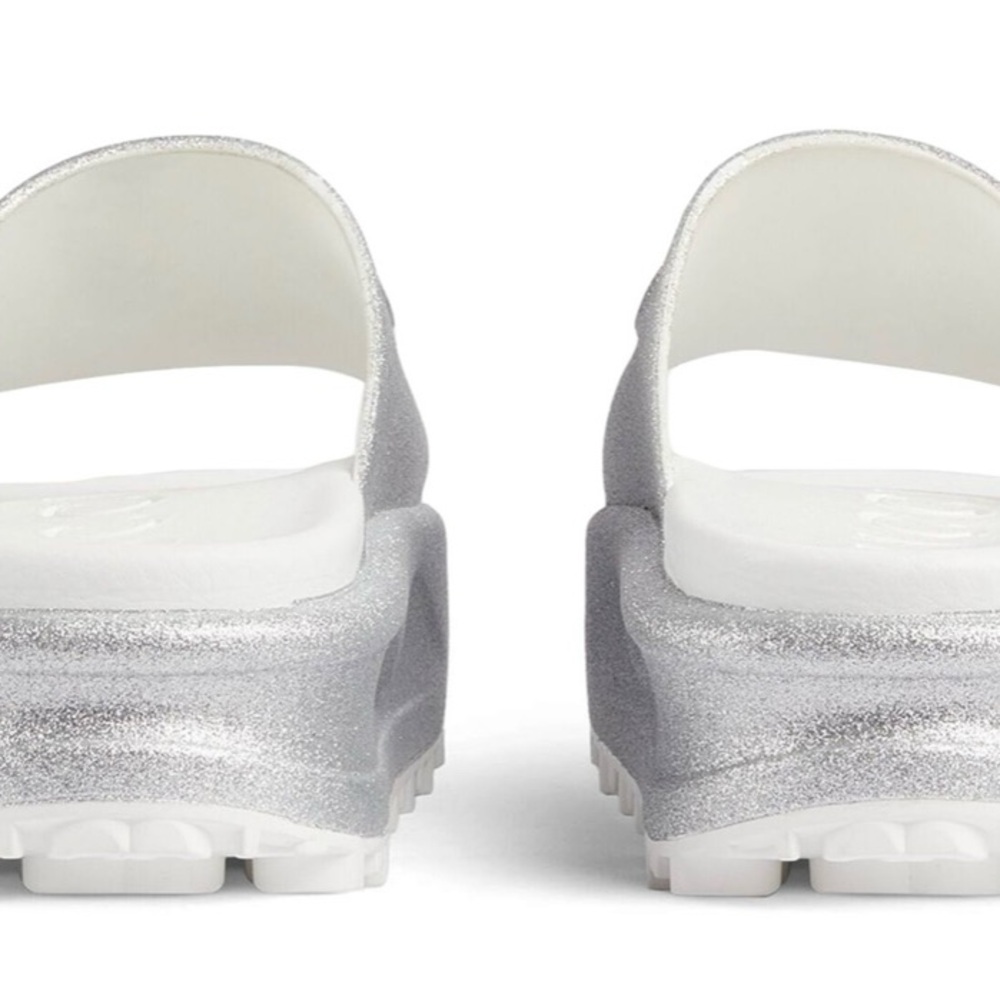 NWT! GUCCI silver glitter interlocking GG logo platform slide - 6 - Picture 4 of 14